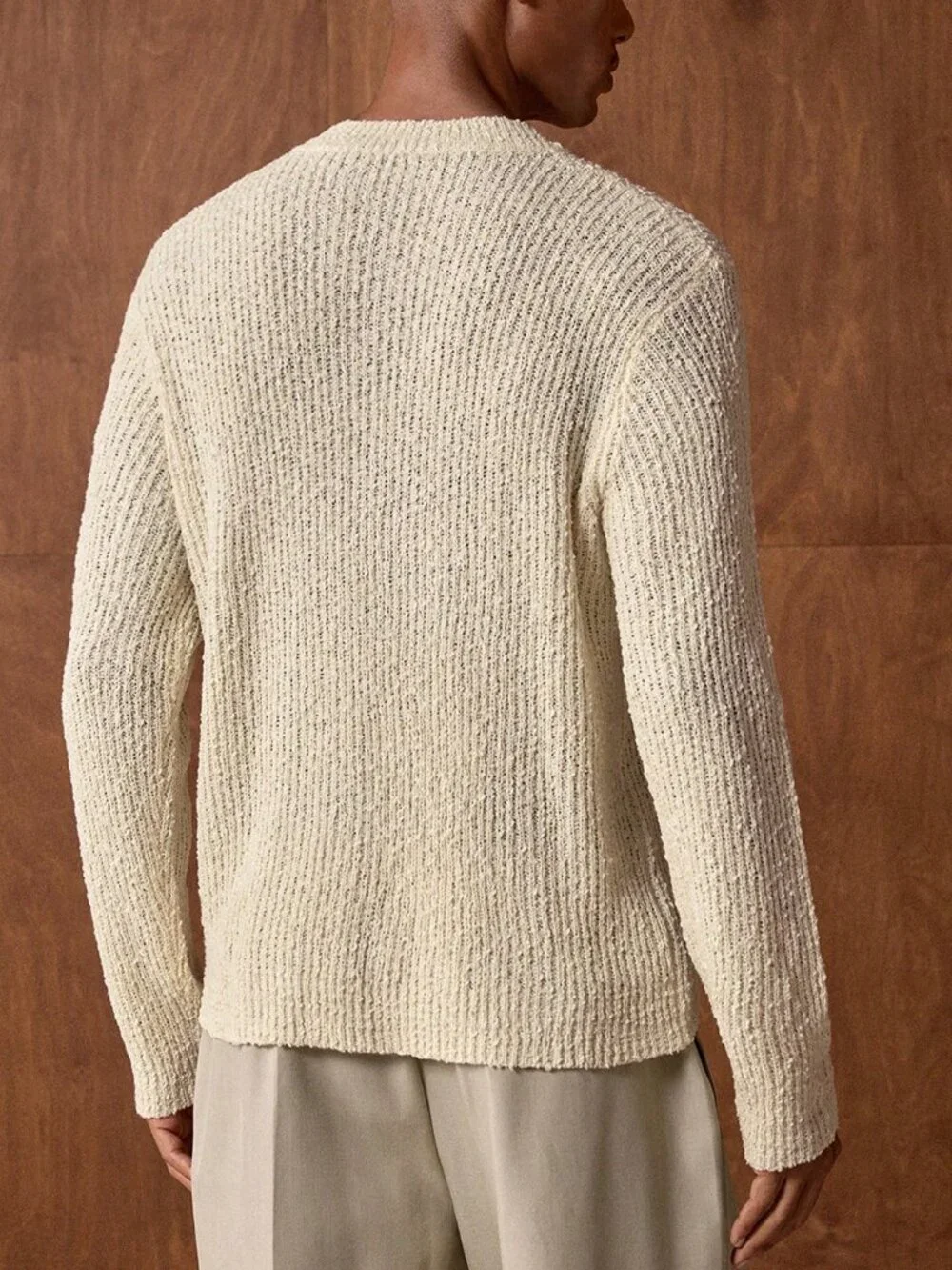 Apricot Casual Men's Ribbed V-Neck Long Sleeve Sweater